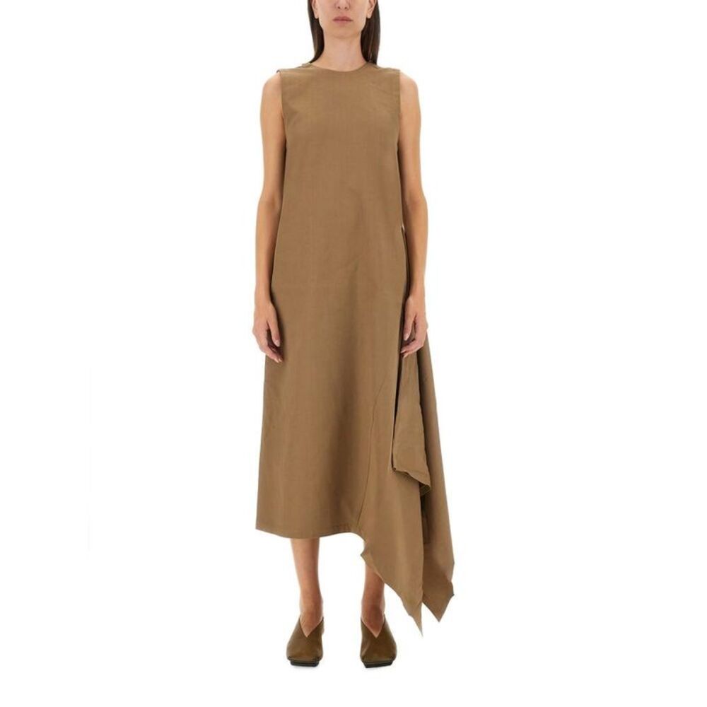 UMA WANG Flowing Textured Maxi Dress Women Beige Dresses